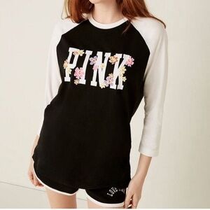 VS Pink cotton Campus 3/4 sleeve baseball tee T-shirt floral print